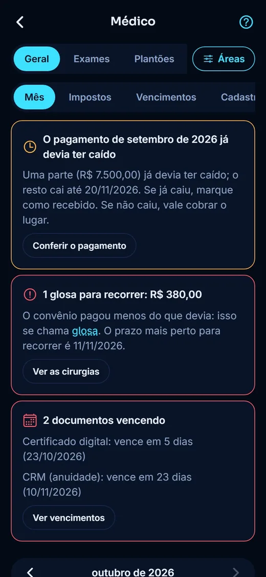 Tela do app: Médico: a visão geral
