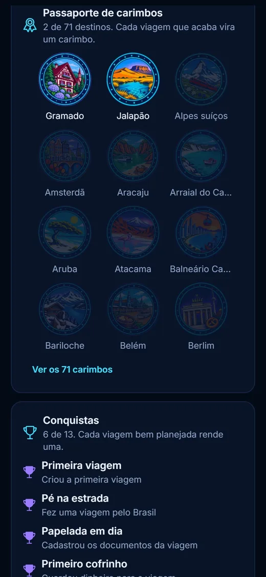 Tela do app: Passaporte de carimbos